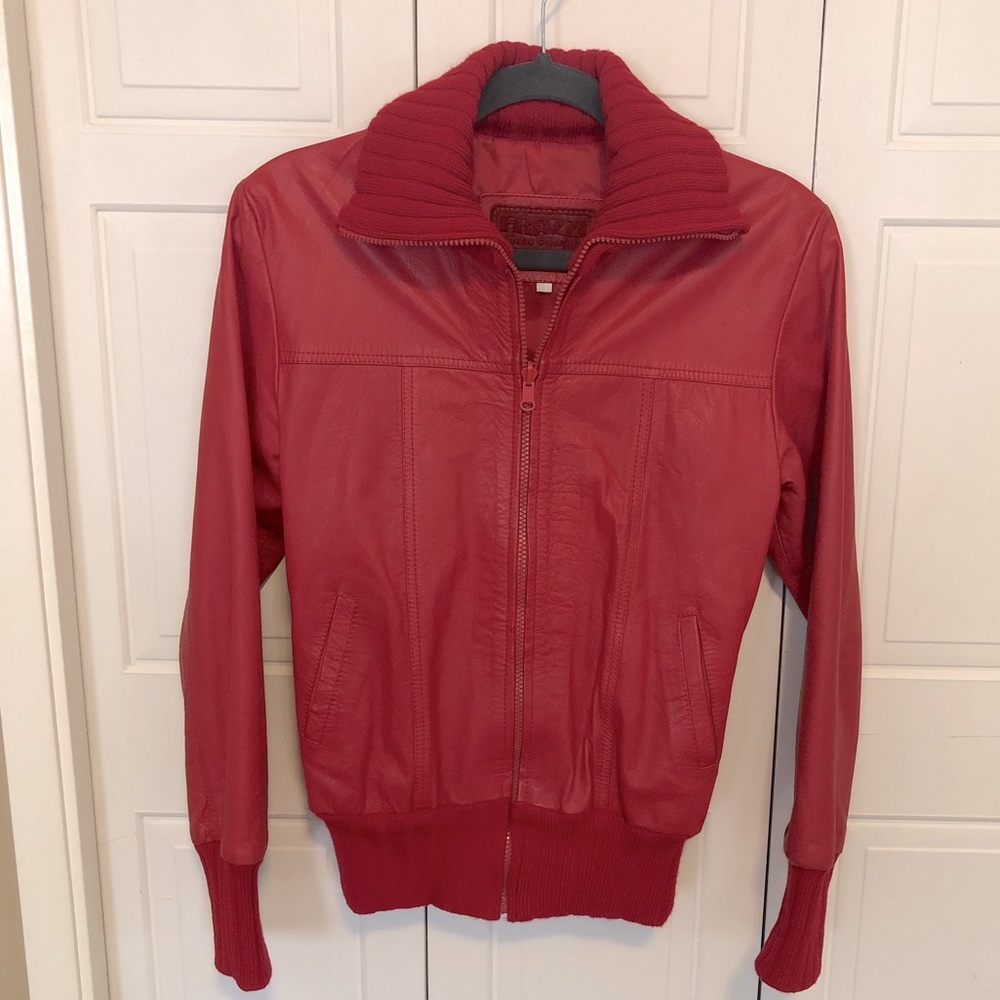 Leather Jacket with Knit Detailing